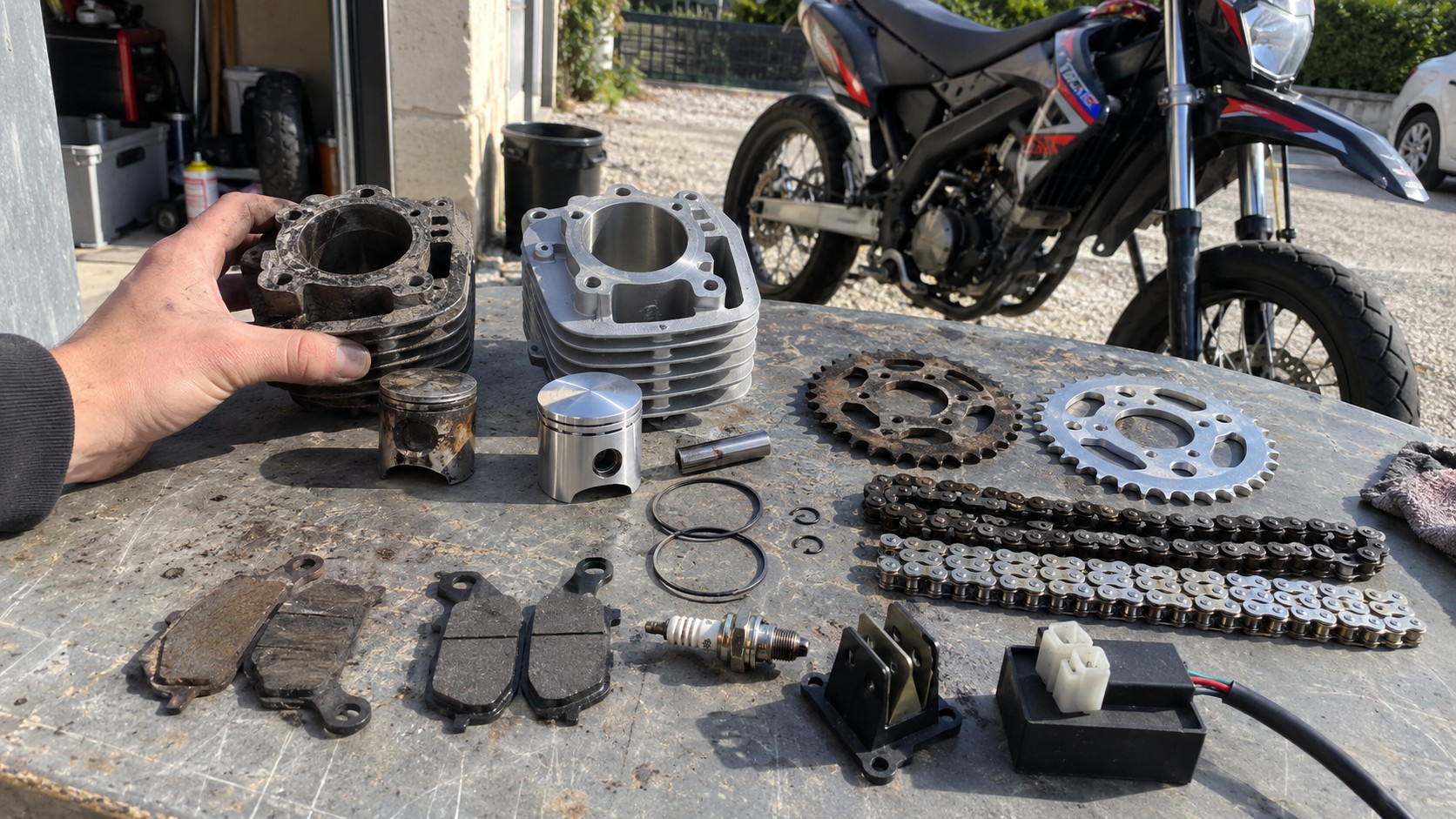 pieces 50cc usees et neuves comparees, logique d'usure du cable accelerateur